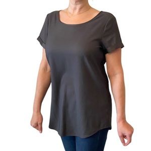 Express flowy/satiny grey tee with cuff sleeves and zip back